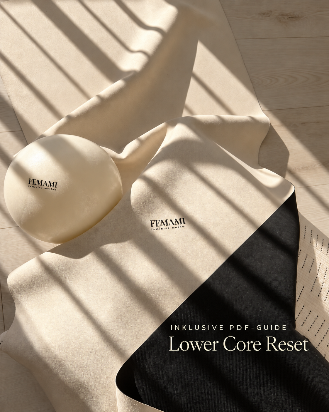 FEMAMI Ball und Matte mit Hinweis auf den enthaltenen digitalen Lower Core Reset